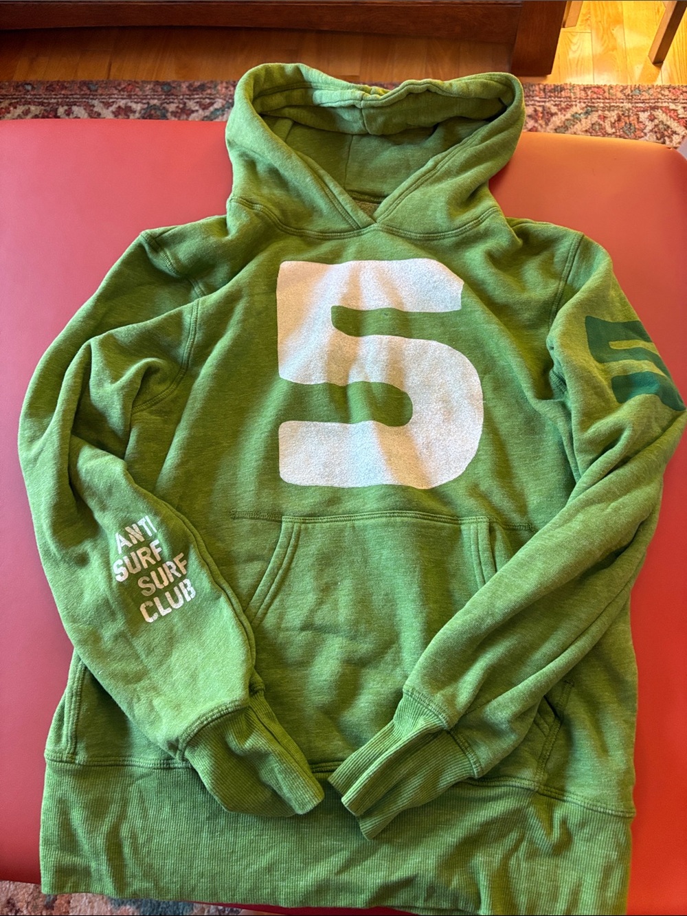 Women’s Green Crewneck Hoodie with White '5' Graphic